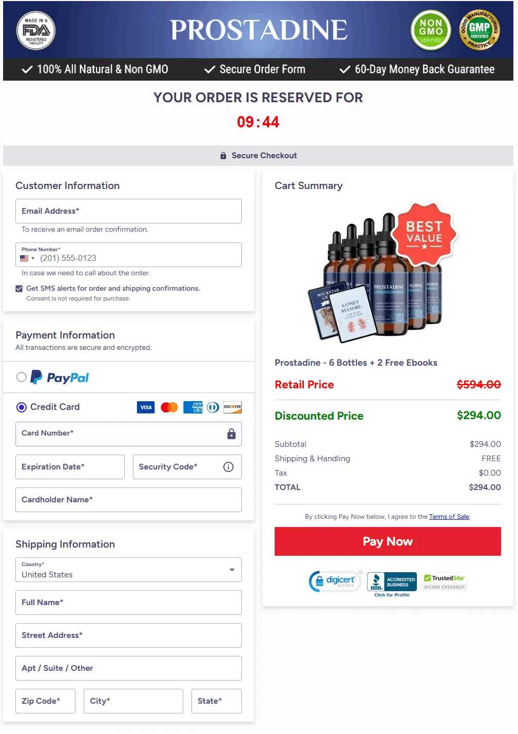 Prostadine Secure Order Checkout